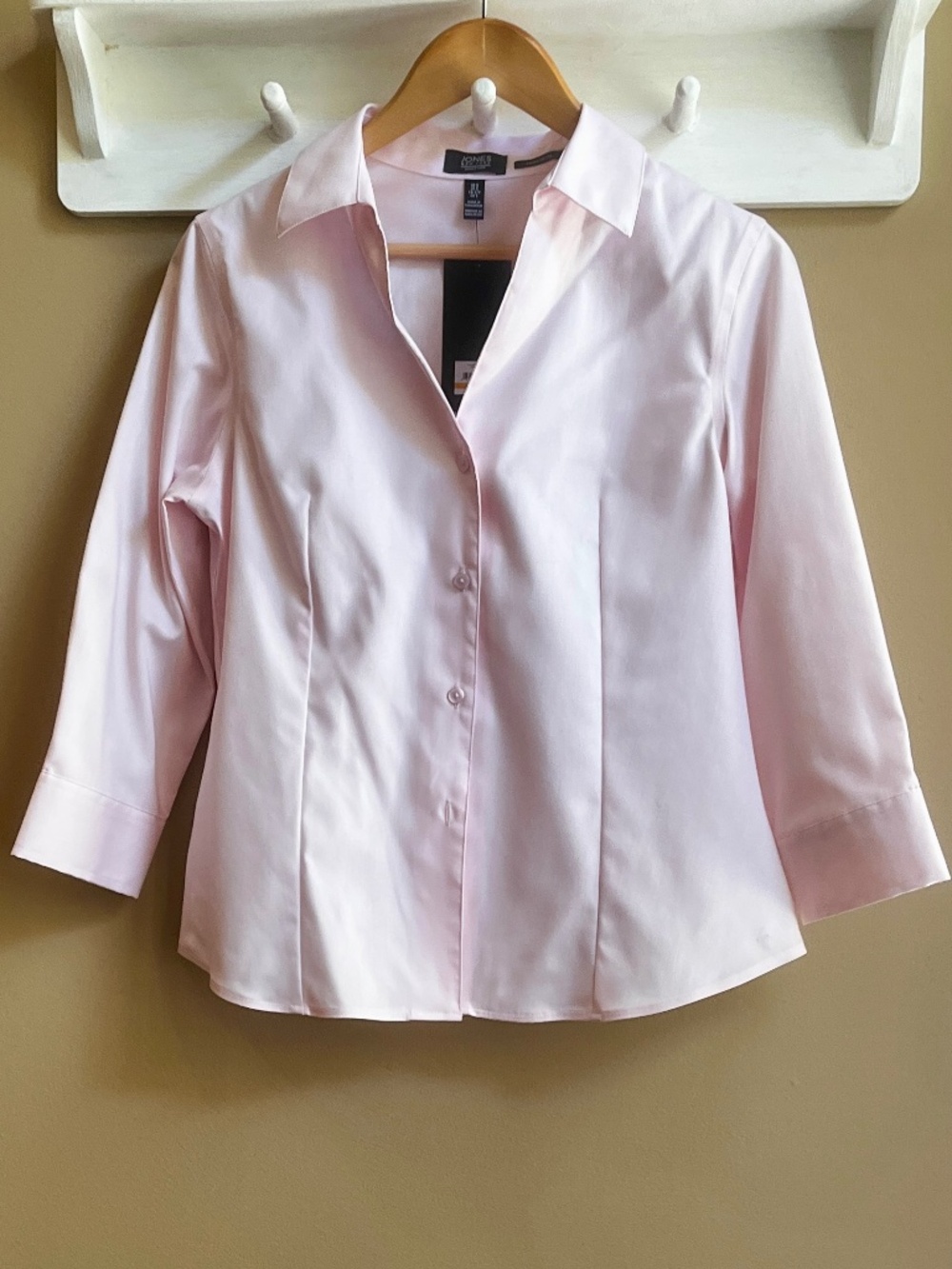 Jones New York Light Pink 3/4 Sleeve Button Down Shirt Blouse Small NWT